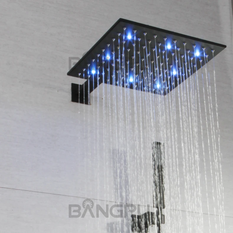 BANGPU LED Shower System With Handheld Shower Set Rainfall Bathroom Shower Mlitfunction Bathroom Shower Head Matter Black Bross