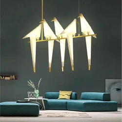 Nordic Pendant Light Gold Bird Cage Living Room Bedroom Origami Bird Light Kitchen Hanging Lamp Dining Room Paper House Lights