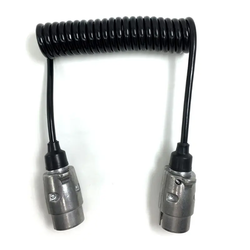 7 Pin Metal Trailer Plugs w/curly extension Cable Lead 1.5M Male To Male 12V Trailer Lighting Board Caravan