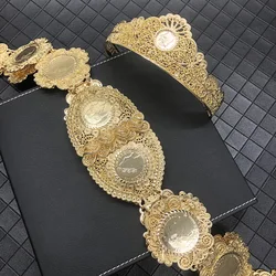 Algerian Big Size Metal  Waist Chain French Coin Chain Flower Design Caftan Belts Algiers Algeria Traditional Holiday Jewelry