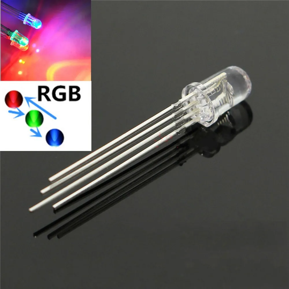1000PCS 5mm full-color LED RGB red/green/blue Common Cathode/Anode Four feet transparent highlight color light F5 diode colorful
