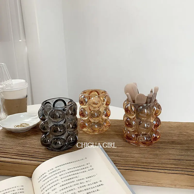 Creative Makeup Brush Holder Decorative Transparent Glass Pen Holder Crystal Nordic Ins Style Desktop Simple Pencil Storage Box