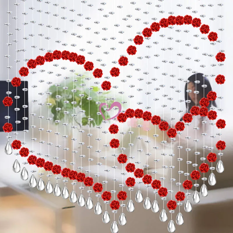 Multi-colored Double Heart Shape Glass Crystal Bead Curtain Room Entrance Divider Curtain Beaded Partitions Home Decoration 1*1m