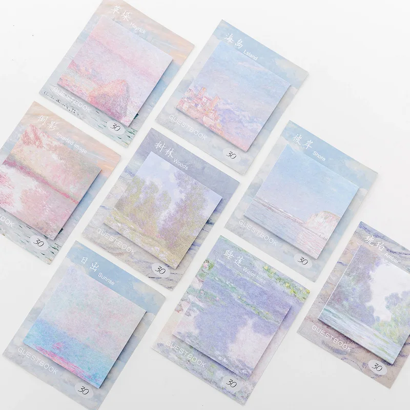 20 Pcs Per Set Korean Stationery Oil Painting Style Square Tearable Message Removable Self-Stick Notes Note Paper Cute