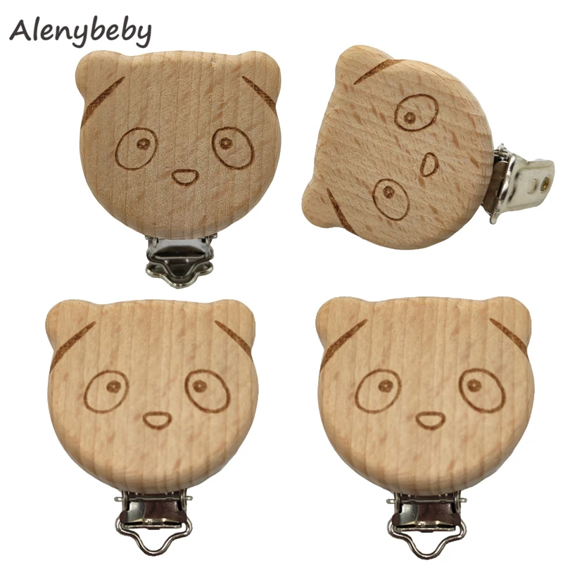 

Natural Beech Wood Animal Bear Pacifier Clips Teething Grasping Suspender Chain Clips Charm Antique DIY Baby Teether Accessory