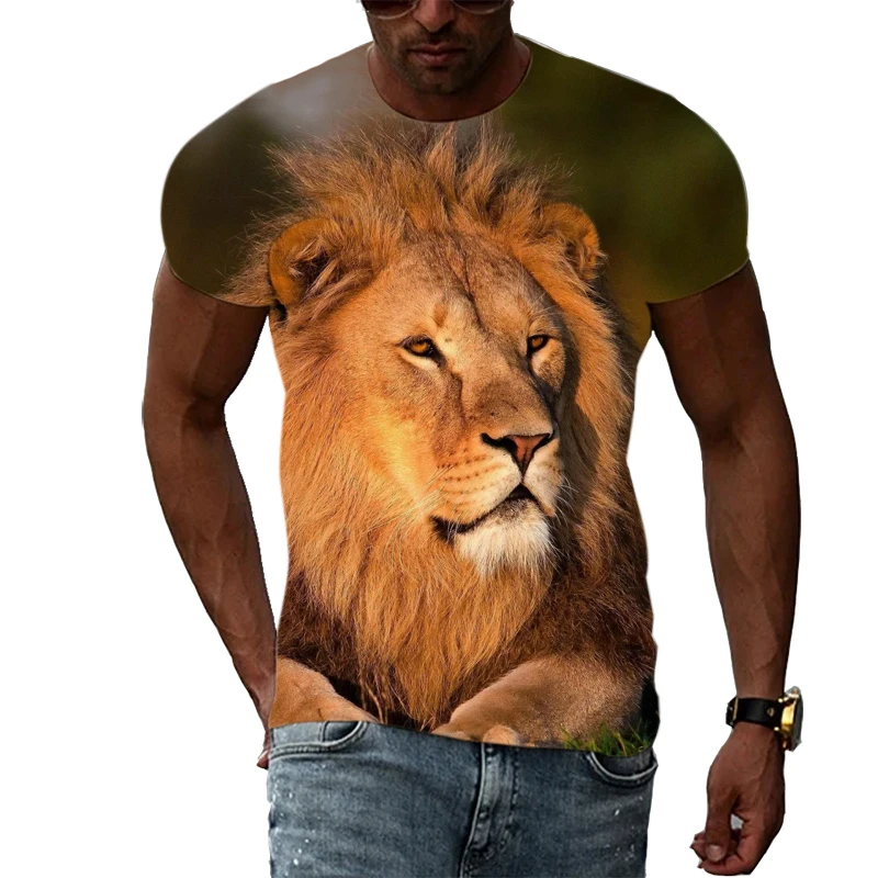 Summer Fashion New King Of The Jungle Lion graphic t shirts For Men 3D Personality Creative Trend Animal Pattern Print T-shirts