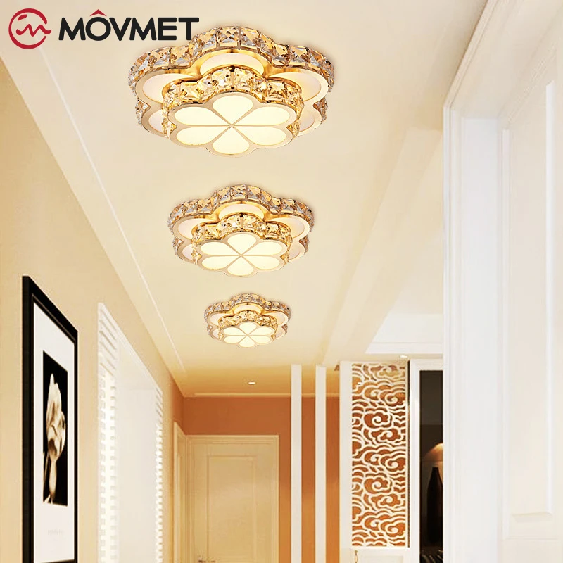 Flower Crystal LED Ceiling Lamps Aisle Gold Plafonnier for Corridor Lustre Balcony Entrance Bedroom Lighting Fashion Art Deco