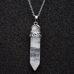 Natural Stone Healing Pendant Round Bead Pointed Hexagon Column White Pink Purple Crystal Pillar Pendants Necklace for Women Men