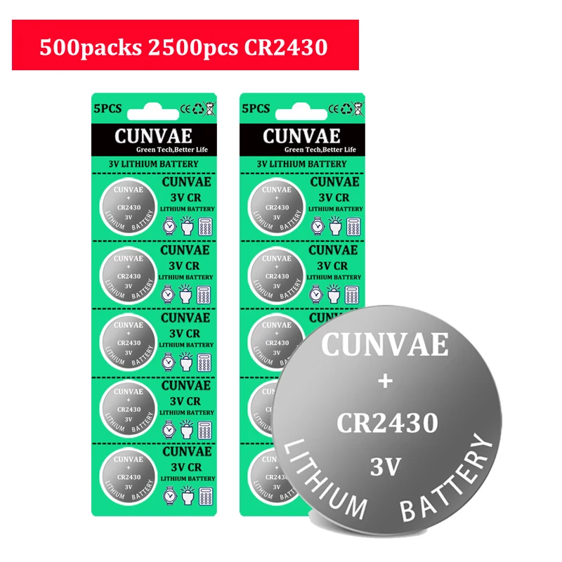 

2500pcs CR2430 Button Batteries DL2430 BR2430 KL2430 Cell Coin Lithium Battery 3V CR 2430 For Watch Electronic Toy Remote