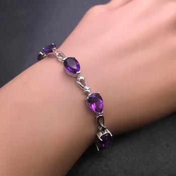 CSJ natural amethyst bracelet sterling 925 silver pear 6*8mm high quality fine jewelry for women femme wedding party in gift box