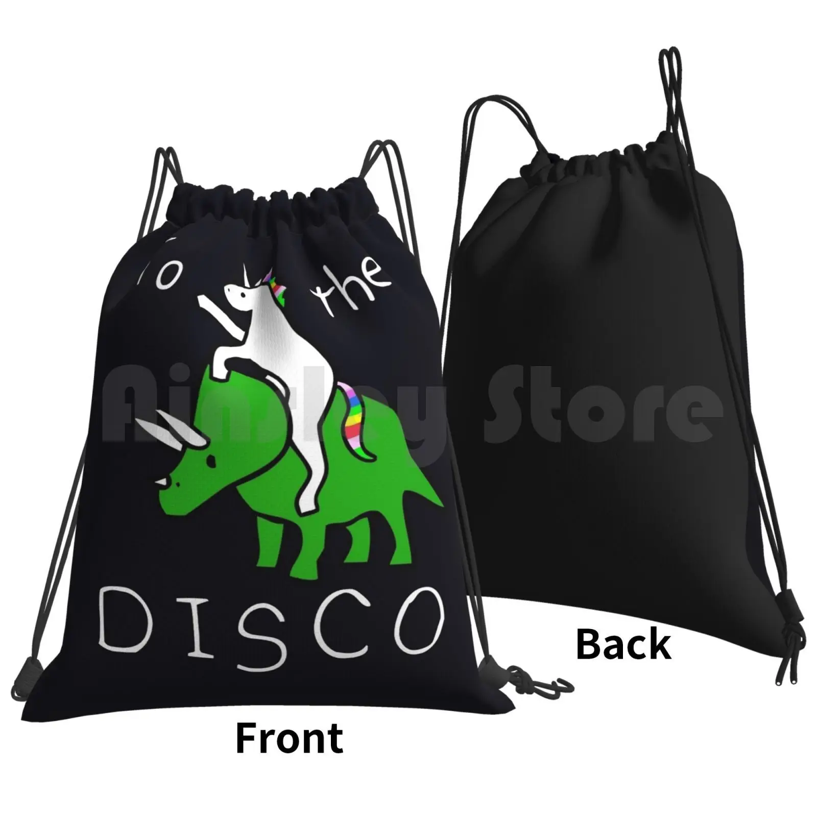 To The Disco ( White Text ) Unicorn Riding Triceratops Backpack Drawstring Bag Riding Climbing Gym Bag Unicorn Dinosaurs