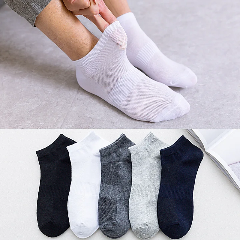 5 Pairs Solid Color Mesh Socks Cotton White Black Grey Men's Ankle Socks 1 Lot Set Men Summer Man Socks 1 Pack Meias Calcetines