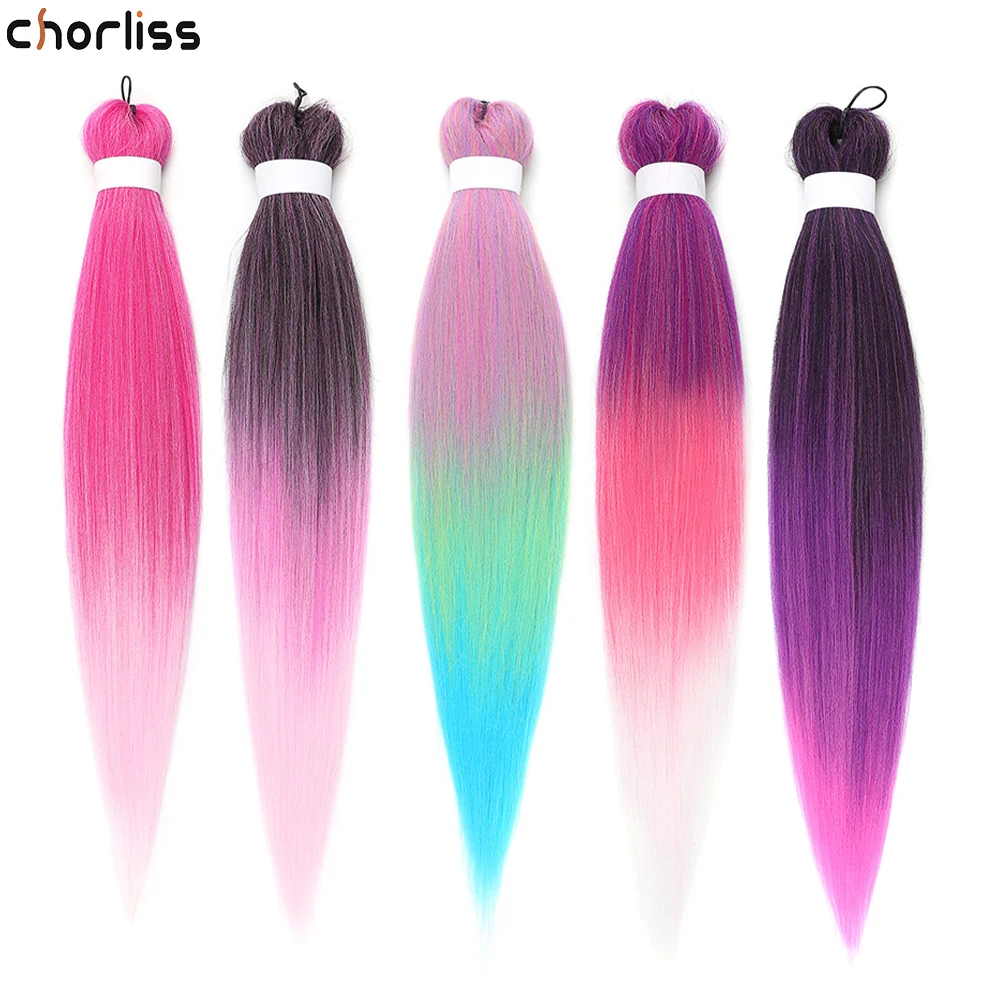 Trenzas de pelo sintético largo para mujer, extensiones de cabello trenzado de 24 pulgadas, Kanekalon, ombré, Negro, Rosa, ganchillo