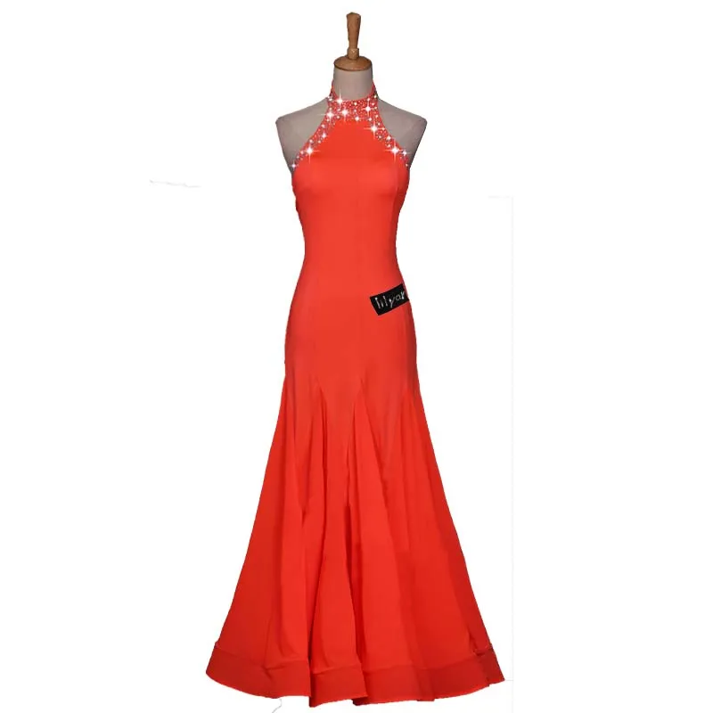 Ballroom Dance Standard Skirt Competition Costumes Performing Dress Customize New Arrival Adult Children Orange Slim