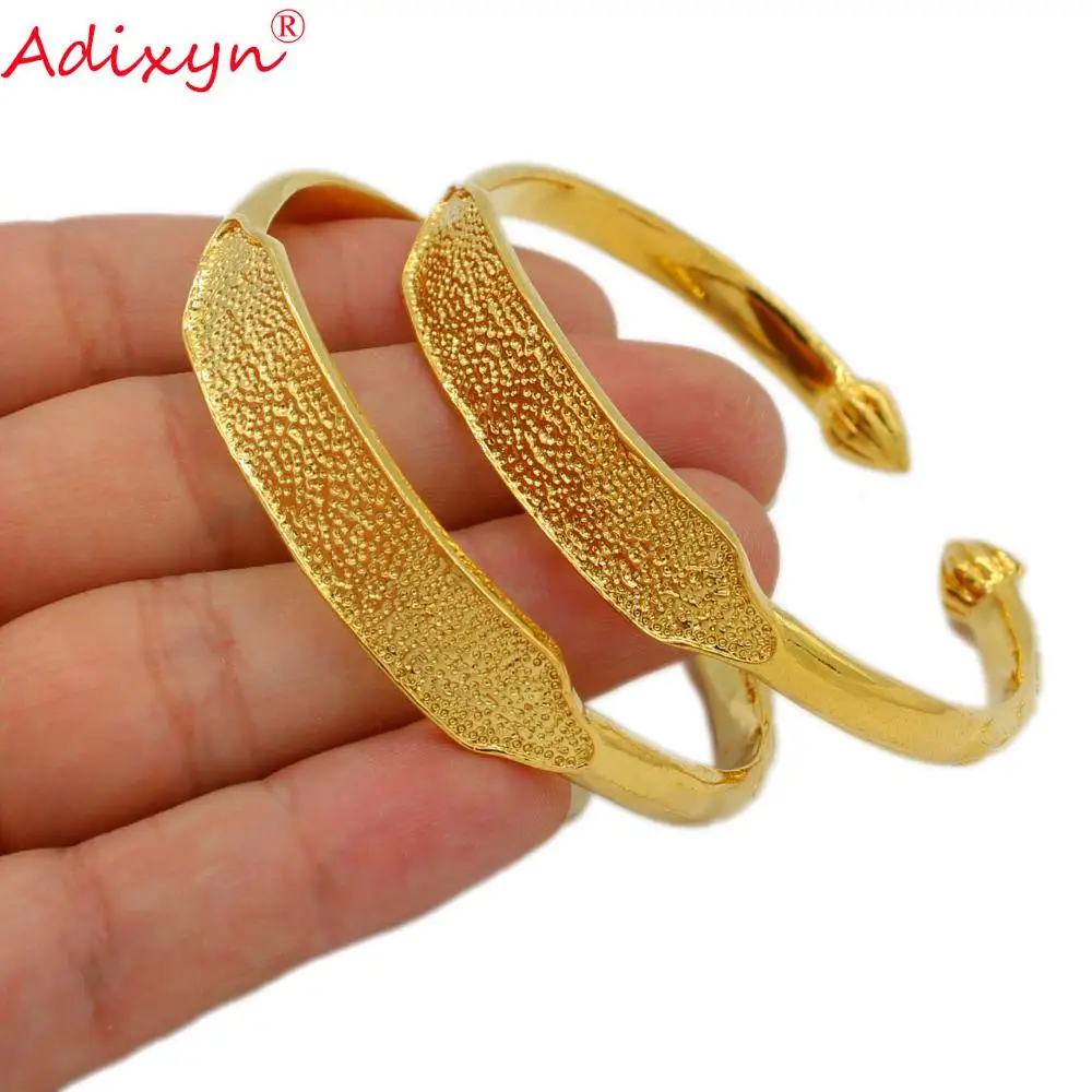 Adixyn 2pcs/lot Dubai Gold Bangle For Women Lover Wedding Jewelry Gold Color Bracelet Arab Ethiopian African Jewelry N071014