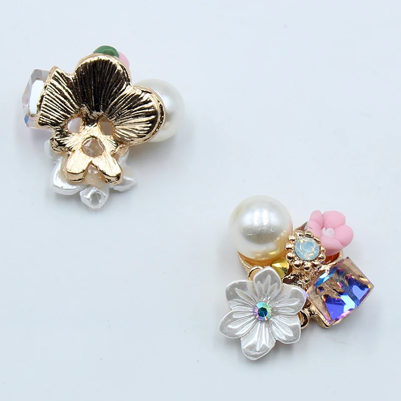 New 10pcs 21mm flower pearl rhinestone buckle metal DIY gift box greeting card girl small jewelry costume decoration accessories