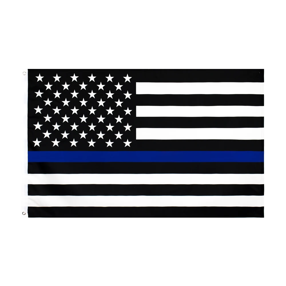 Thin Blue Line Flag 3x5 ft with star black blue white American flag