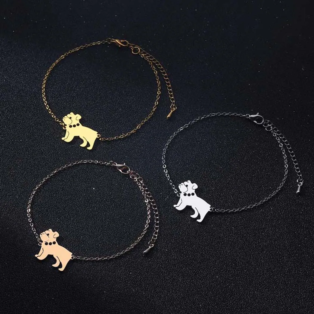 QIMING English Bulldog Dog Charm Bracelet Women Cute Pet Animal Lover Statement Jewelry Friendship Bracelets Collar