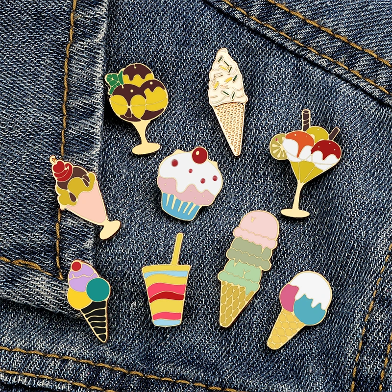 Ice Cream Enamel Pin Custom Cute Cartoon Food Women Summer Brooch Bag Clothes Lapel Pins Badges Fashion Jewelry Gift for Friends