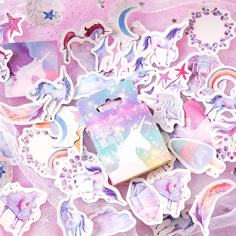 Mohamm 46Pcs Box Sticker Lucky Unicorn  Hand Account Notes Decorative DIY Sticker Universal Sealing Sticker