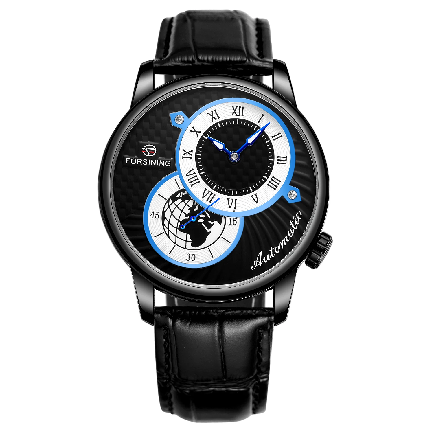FORSINING men's and women's watches simple fashion style double ring mechanical skin strap wrist watch mechanical watch