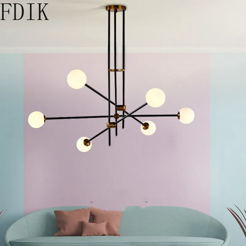 

Nordic Magic Bean Chandelier Staggered Bracket Glass Ceiling Iron Geometric Light for Living Room Hotel Bedroom Decorative Lamp