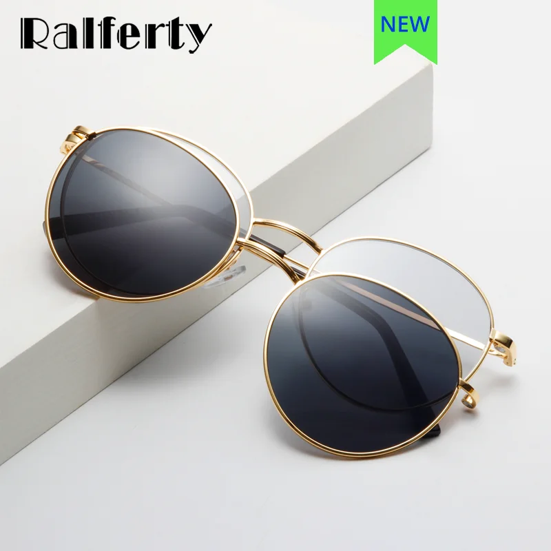 

Ralferty Men Women's Glasses 2 In 1 Clip On Glasses Kit Round Magnet Sunglasses Anti UVA UVB Metal Eyeglass Frame Prescription