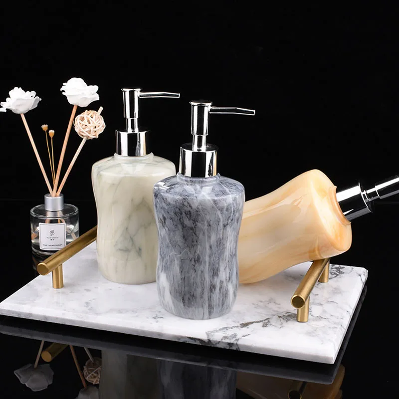 JINSERTA Marbled Soap Dispenser Bottle Luxury Bathroom Kitchen Hand Sanitizer Bottle Hotel Shampoo Body Wash Lotion Bottles