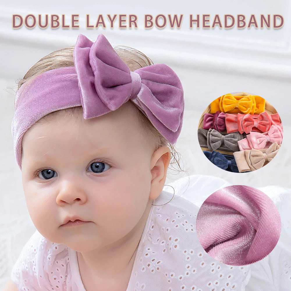 Velvet Double Layer Bow Baby Headband Bowknot Turban for Baby Girl Headbands Newborn Bow Headwrap Hair Accessories 24 Colors