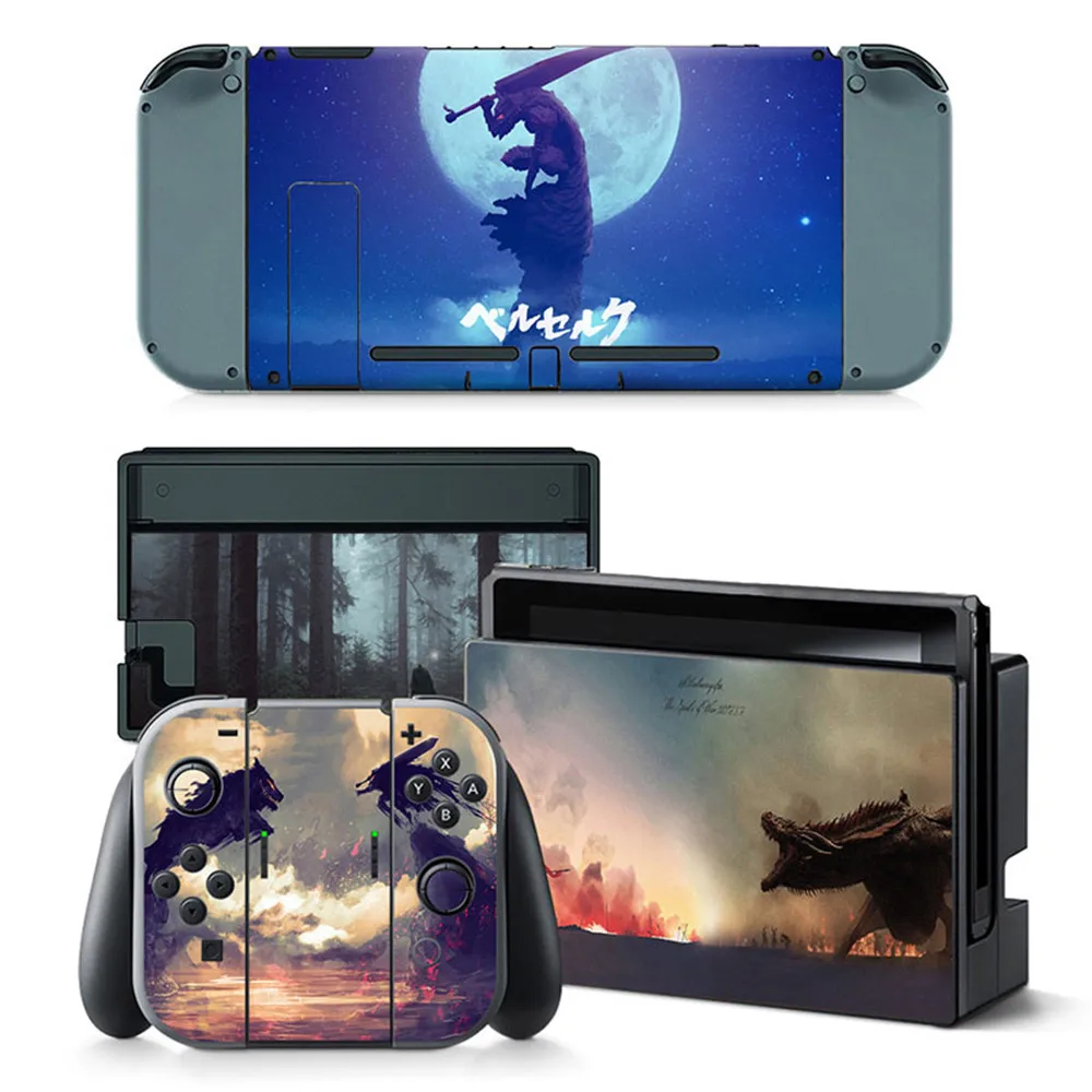Jogo Adesivos para Joy-Con Dock, Decalques, Pele, Protetor de Tampa Interruptor, Envoltório Durável, Proteção Conjunto Completo, Console Faceplate