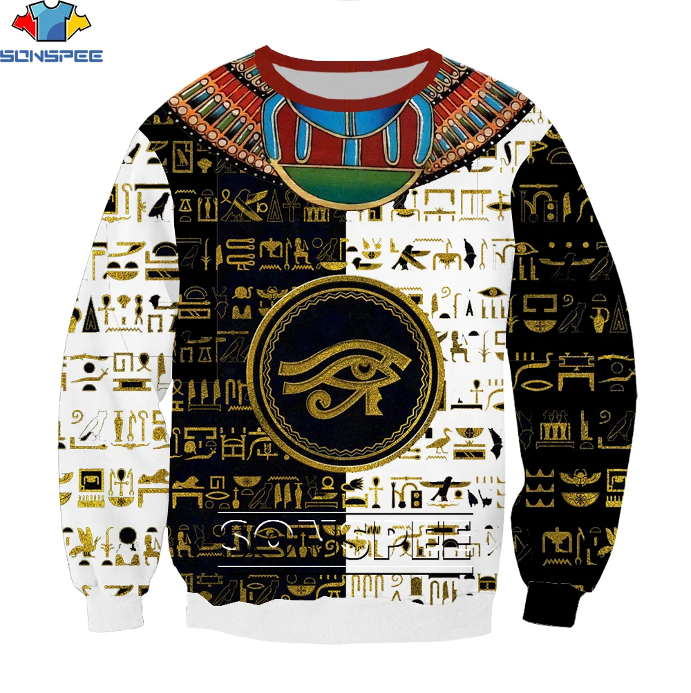 SONSPEE NEW Mysterious retro ancient Horus Egypt goddess Pharaoh totem 3d hoodies/Sweatshirt fun Overside long sleeve streetwear