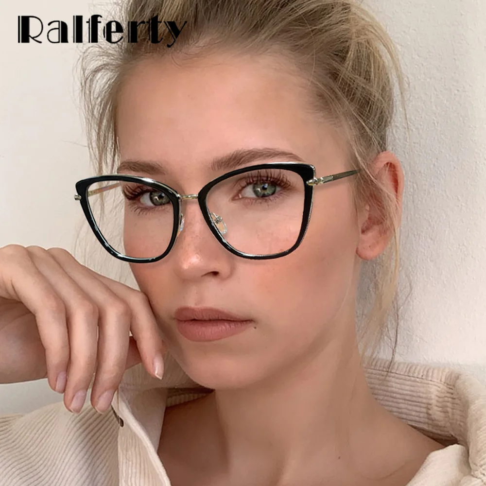 Ralferty High Quality Clear Glasses Women's Eyeglass Frame Anti Blue Light Spectacle Frames 0 Diopter Spring Optical Glasses