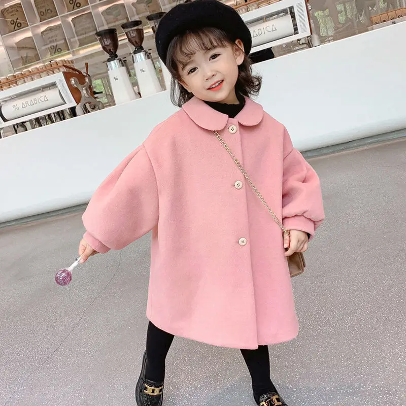 

Girls Wool Coat Jacket Outerwear 2021 Pink Warm Thicken Plus Velvet Winter Autumn Cotton Baby's Kids Children's Clothing