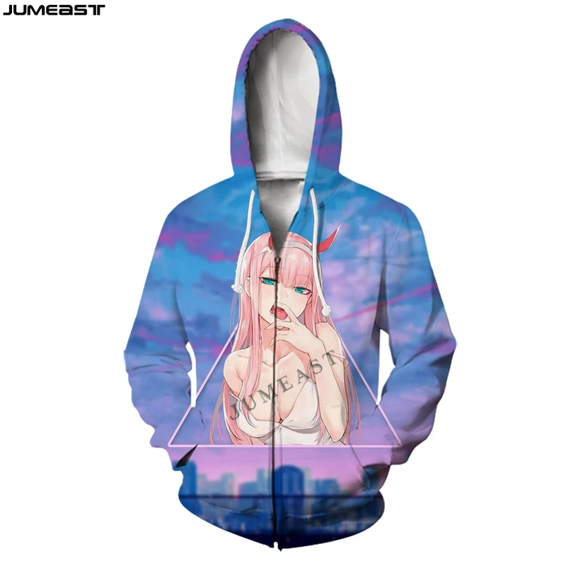 Jumeast Men Women DARLING In The FRANXX Zero Two Oversized Coat Streetwear Harajuku Casual Jacket Pullover Spring Zipper Hoodies