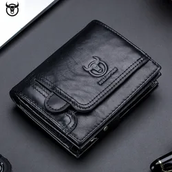 Cartera de cuero genuino para hombre, monedero de diseñador de piel de vaca, tarjetero de identificación Vintage, bolsa de dinero de lujo, 2023