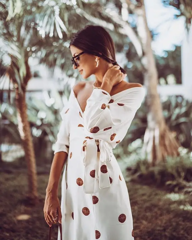 Women Off Shoulder Pilka Dots Bikini Cover Up Chiffon Beach Dress Robe De Plage Pareos De Playa MujerBeachwear Tunic