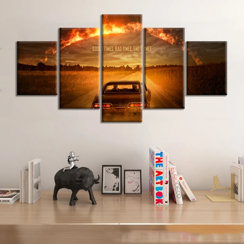 No Framed Canvas 5Pcs TV Drama Supernatural Last Ride Wall Art Posters Pictures Paintings Home Decor for Living Room Decorations