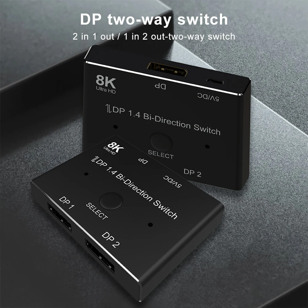 Dp Twee-weg Schakelaar 2 In1 Out 1in2 Out Dp 1.4 Bi-Directionele Splitter Een Sleutel Schakelaar Plug en Spelen Voor Delen Een Monitor Hetzelfde Scherm