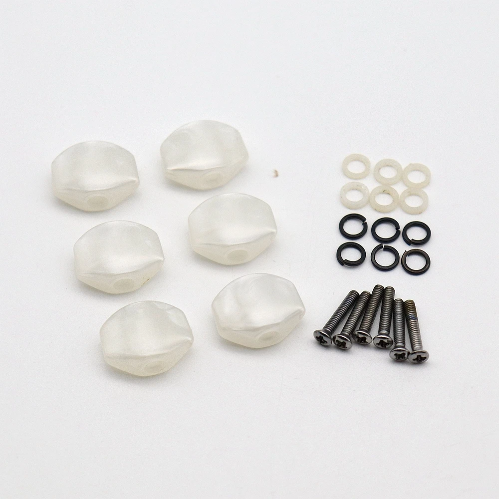 Guitar Tuners Machine Head Buttons White Pearl Tuning Key Small Square Buttons Set of 6 White pearl