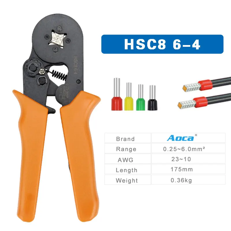 HSC8 6-6A crimping pliers 0.25-6mm2 23-10AWG with Wire stripper pliers type needle type terminal crimp mini pressure wire tools