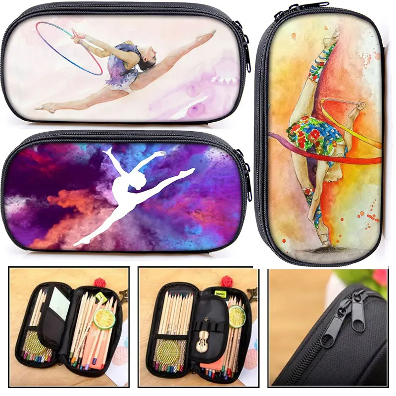 Elegant Gymnastics Art Print Cosmetic Bag Women Pencil Case Girls Stationary Bags Canvas Pencil Box Teenagers School Supplies