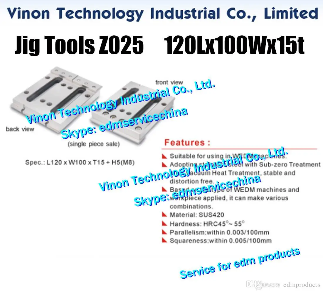 

(2pcs/bag) Z025 edm Jig Tools 120Lx100Wx15tmm for wire-cut edm machines, Wire EDM Extensions Clamp (stainless steel)