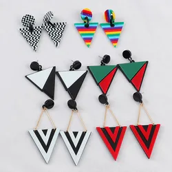 FishSheep Fashion Korean Acrylic Triangle Drop Earrings For Women Exaggerated Colorful Geometric Big Earrings Party Jewelry