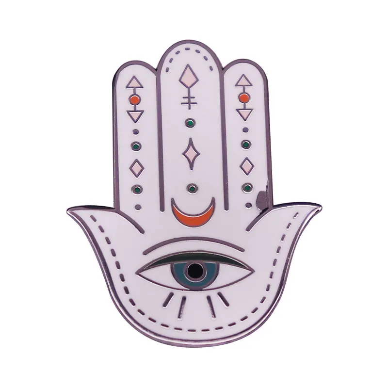 Eye Hamsa Hand Pin Spiritual Symbols Yoga & Meditation Brooch Lucky Spirit Palm-shaped Amulet Good Fortune Badge