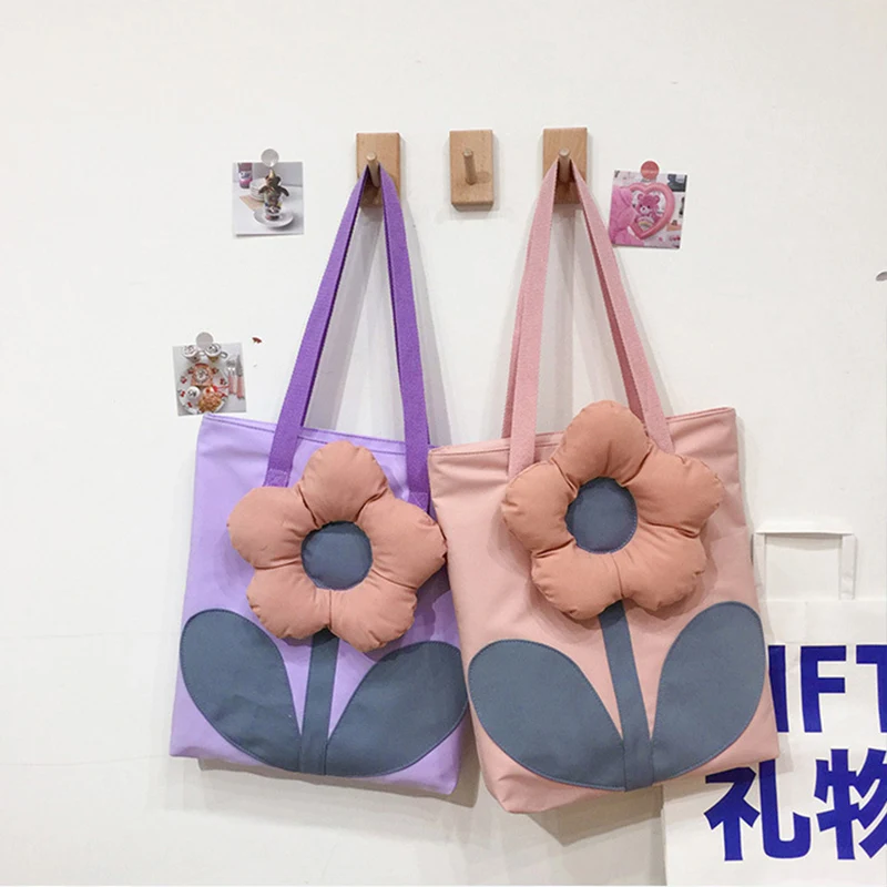 Cute shopping bag female bag personality flower wild large-capacity shopping color shoulder bag storage bag summer girl gift