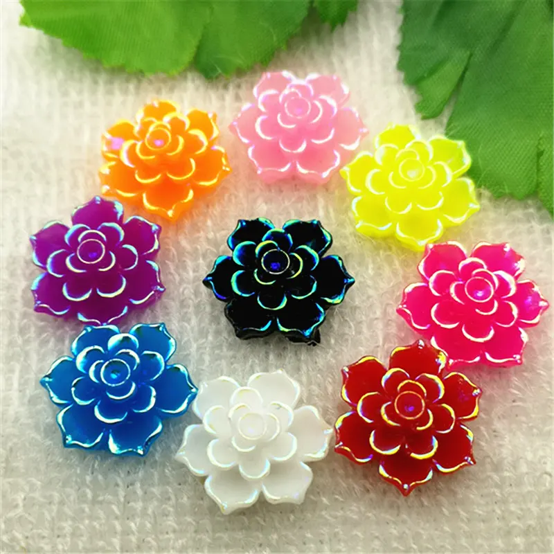 DIY 10pcs Mix 20mm AB Resin 3d Flower Flatback Rhinestone Wedding Buttons Crafts