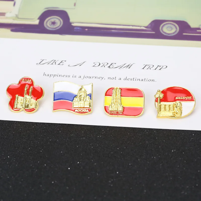 Brooches New national flag building brooches Russian and Spanish flag cartoon brooches Bag decoration badges