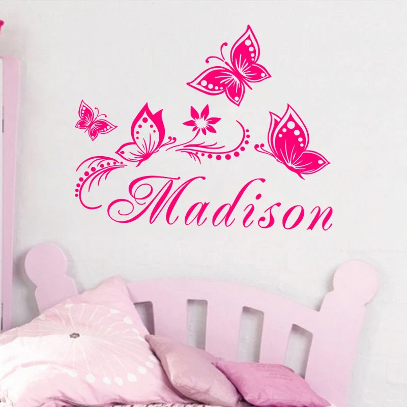 

Personalized Custom Butterflies Flower Name Vinyl Wall Art Sticker Children's Bedroom Decal Sticker Wall Decoration