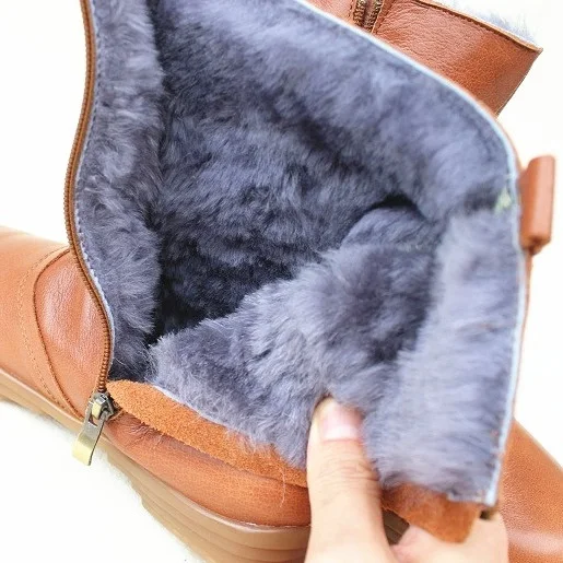 Careaymade-Genuine leather shoes,pure handmade Women\'s boots with winter wool medium high barrel plush and thickened soles boots