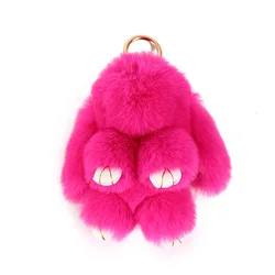 Cute rabbit Keychain fake Rabbit Fur Key Chains For Women Bag Toys Doll Fluffy Pom Pom Lovely Pompom Keyring